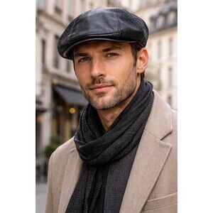 Vtg Bullani Leather Newsboy Cap Black Peaky Blinders Germany Flat Ivy Cabbie Hat
